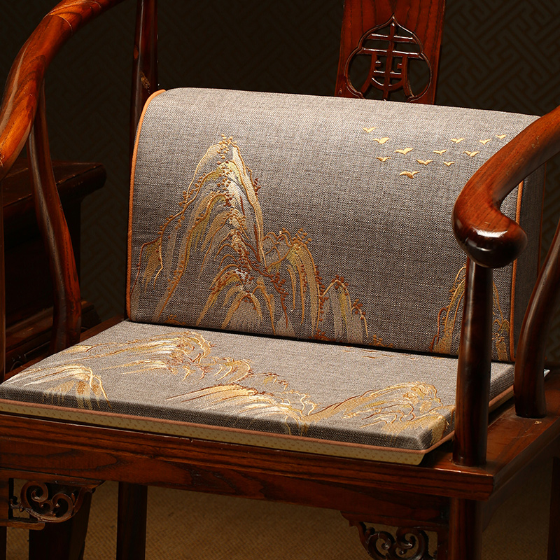 中式椅子垫子坐垫靠背一体红木沙发垫茶椅圈椅太师椅护腰靠垫定制