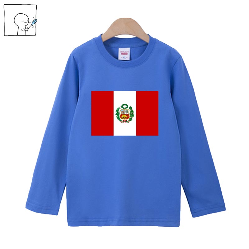 秘鲁国旗T恤男童长袖女儿童大中小学生班服运动会比赛球衣衫班服