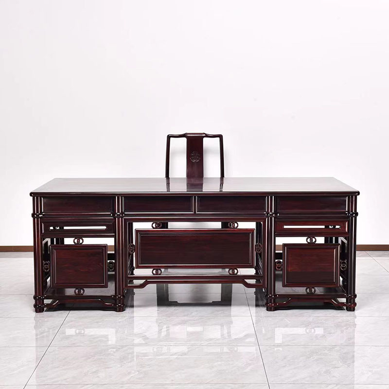 印度小叶紫檀圆包圆办公桌实木书桌写字台新中式电脑桌 红木家具