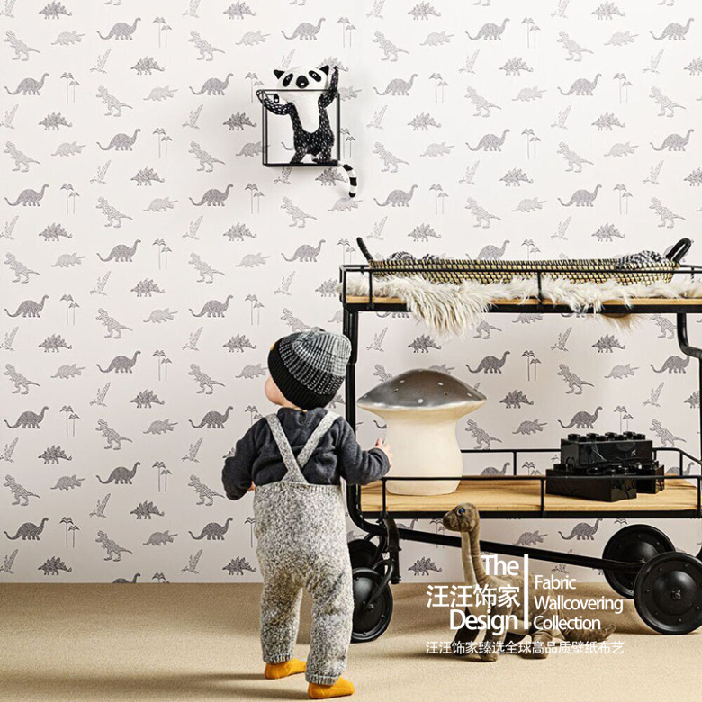 荷兰原装进口正品墙纸现代简约儿童房可爱小恐龙动物背景满铺壁纸