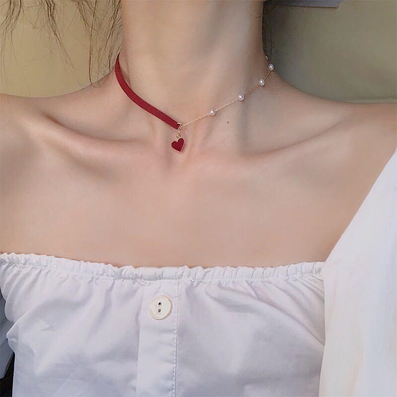 短款小红心锁骨位置颈链脖子项圈网红爱心项链气质颈带可爱脖链