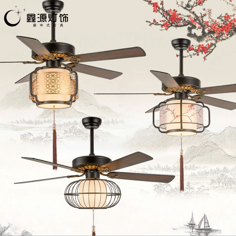 新中式风扇灯餐厅中式复古吊扇灯电扇灯具客厅家用卧室禅意中国风