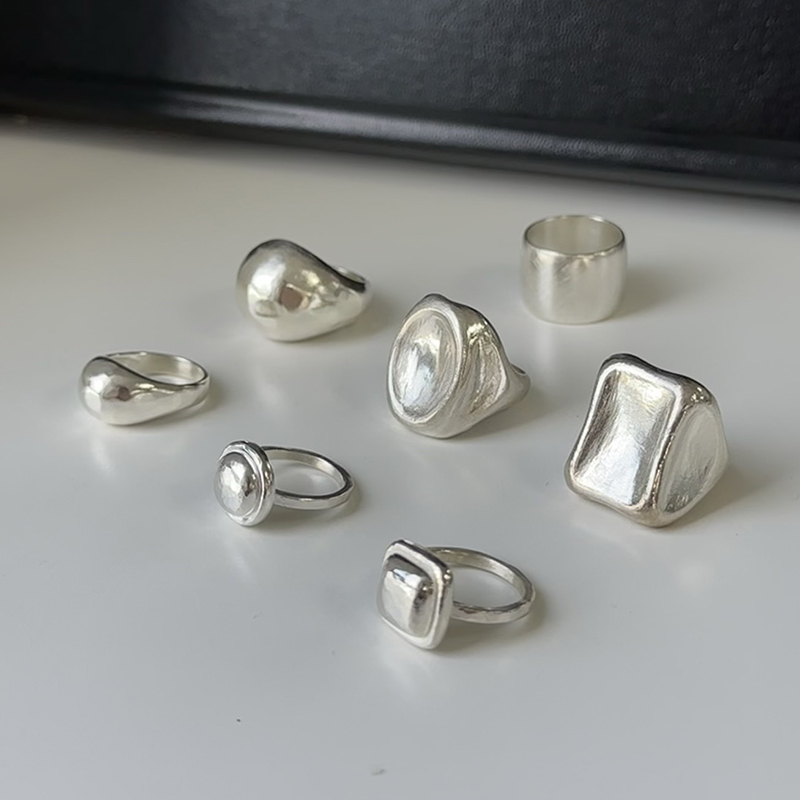 ENSAGE银块块超重磅戒指素圈气球小众设计简约时髦质感925银手工