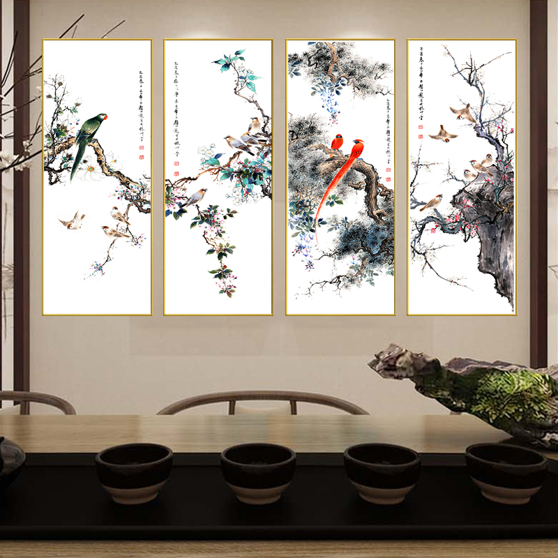 新中式四联装饰画水墨禅意悟道书房茶室中国风客厅背景墙壁画挂画