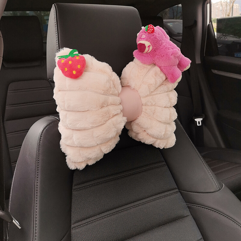 汽车头枕护颈枕冬季粉色短毛绒女司机主驾驶座椅车用车内靠枕套装