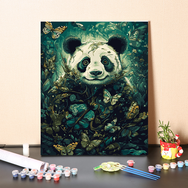 数字油画diy手工填充梦幻熊猫狐狸麋鹿手工手绘涂色丙烯油彩画画