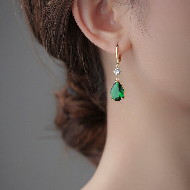 仙姬钻石祖母绿水滴设计韩系简约森系叶子小众高级感耳环耳饰耳钉