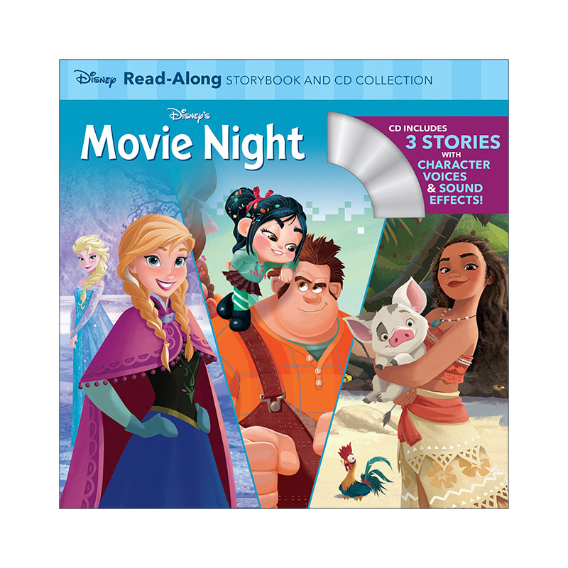 英文原版 Disney's Movie Night Read-Along Storybook and CD Collection 迪士尼3册合集朗读书附CD 冰雪奇缘 海洋奇缘 破坏王