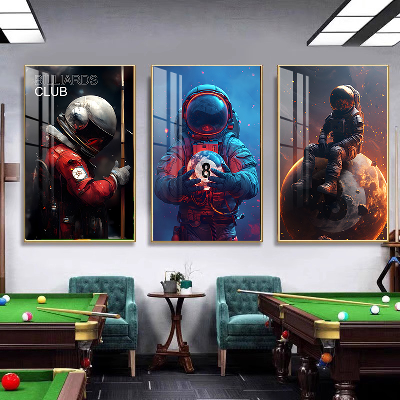 台球厅装饰画斯诺克俱乐部背景墙挂画桌球壁画网红太空人宇航员潮