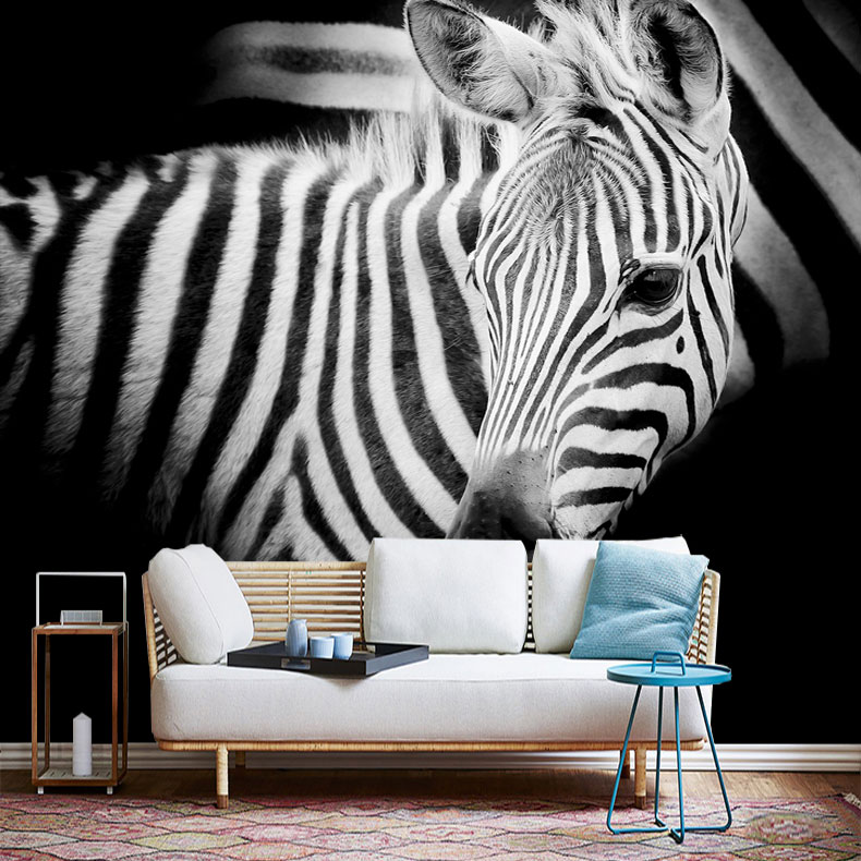 北欧黑白斑马动物墙纸壁画 定制电视背景墙壁画卧室 创意个性壁纸