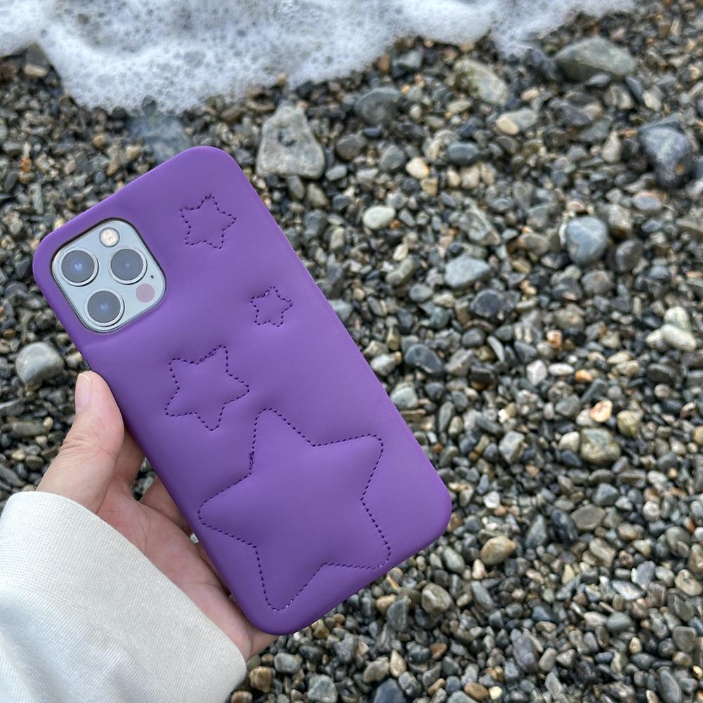 清仓 自制紫色星星图案刺绣手机壳适用于iPhone14苹果气垫羽绒服手机壳