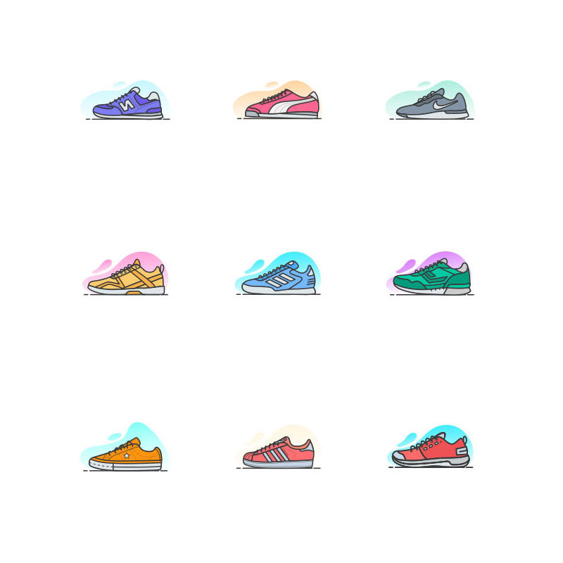时尚渐变电商APP鞋子图标球鞋运动鞋插画矢量AI/sketch设计素材