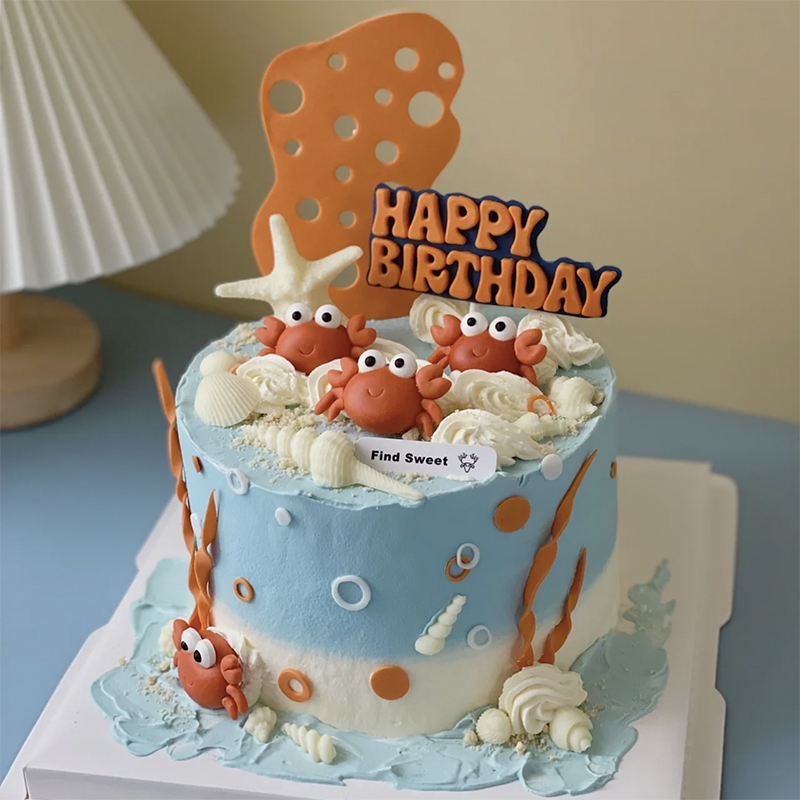 烘焙蛋糕装饰摆件网红巨蟹座星座精灵生日螃蟹大闸蟹美人鱼插件
