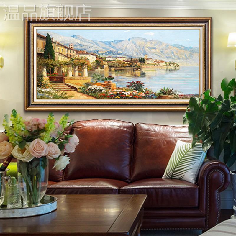 新款风景建筑油画客厅皮沙发实木的沙发背面墙装饰画欧式大气古典