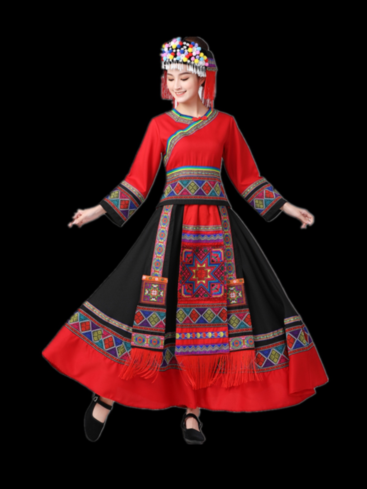 瑶族服装女广西少数民族演出服饰苗寨服侗族京族舞蹈表演成人长裙