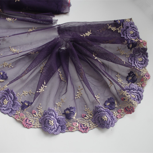 2211A1紫色网纱刺绣蕾丝花边辅料裙边服装古装旗袍制衣家居材料