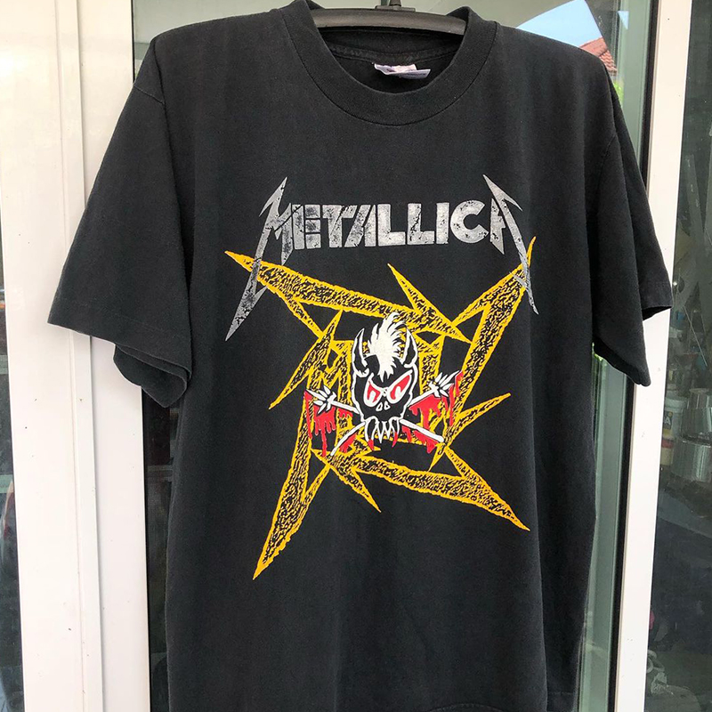 Metallica重金属摇滚乐队火骷髅vibe风复古落肩短袖街头宽松T恤潮