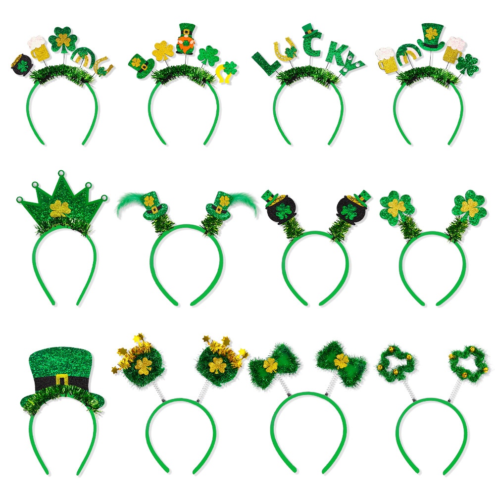 D4新款爱尔兰节三叶草头箍头扣派对装饰品圣帕特里克节礼帽发箍