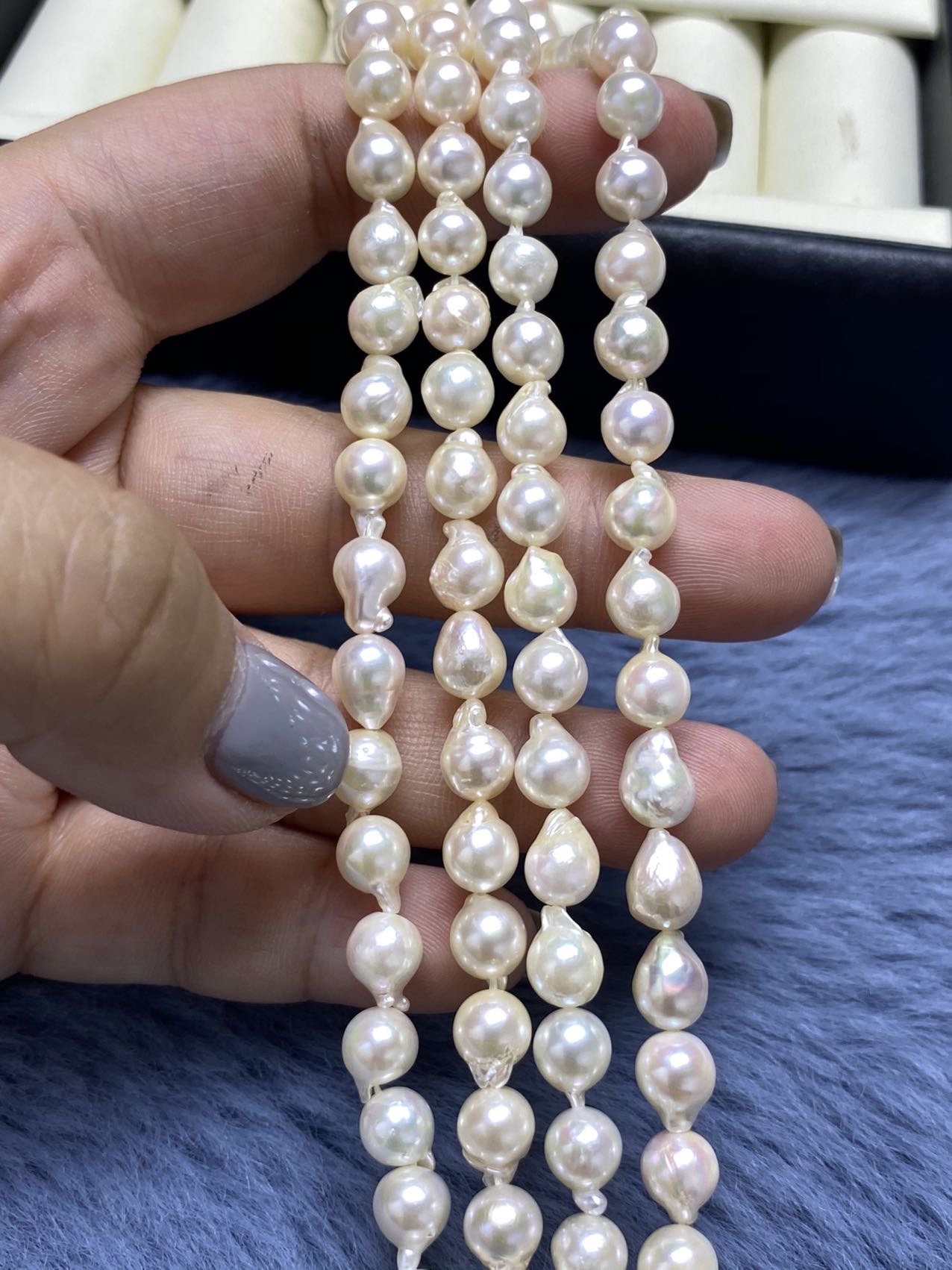 天然海水日本akoya巴洛克珍珠项链6-7mm异形强光白透粉小灯泡