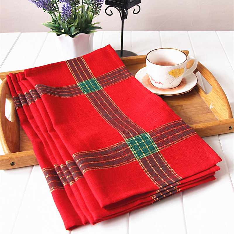 欧式红绿方格布艺餐垫咖啡布红色喜庆餐巾桌垫圣诞节餐巾背景布