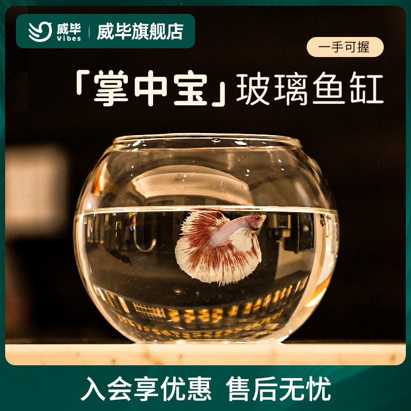 鱼缸圆形透明玻璃客厅家用小型金鱼斗鱼乌龟缸艺术迷你办公室桌面