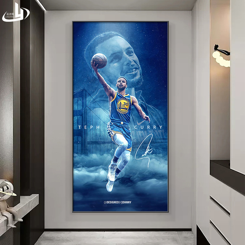 NBA球星玄关装饰画乔丹科比库里詹姆斯挂画LED带灯篮球馆过道壁画