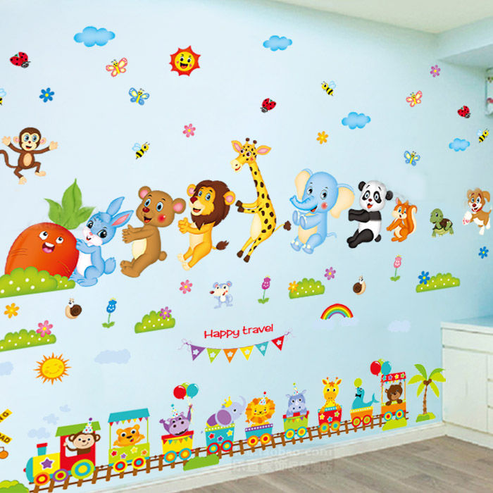 卡通墙贴动物拔萝卜客厅卧室宝宝儿童房背景墙壁装饰学校教室贴画