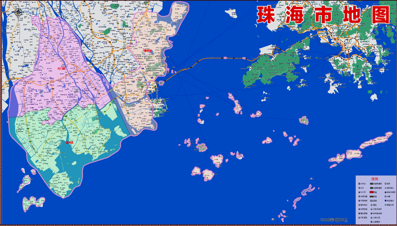 2020年4月广东珠海市斗门金湾香洲区交通旅游行政乡镇村落地图