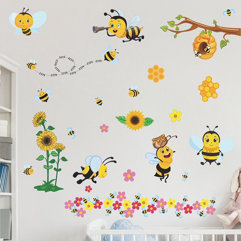 新款小蜜蜂贴画幼儿园儿童房六一开学季墙面田园装饰布置昆虫墙贴