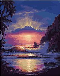 diy数字油画抽象风景填色绘油彩装饰画 迷人的海边傍晚美景