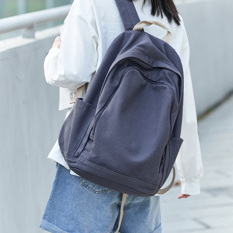 日系简约双肩包女款大学生2024新款帆布书包大容量旅游背包电脑包
