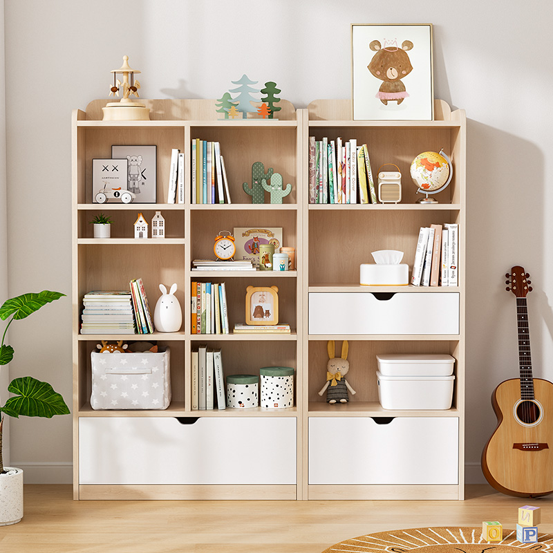 美好童年实木书柜儿童书架置物架客厅卧室家用落地多层收纳储物柜