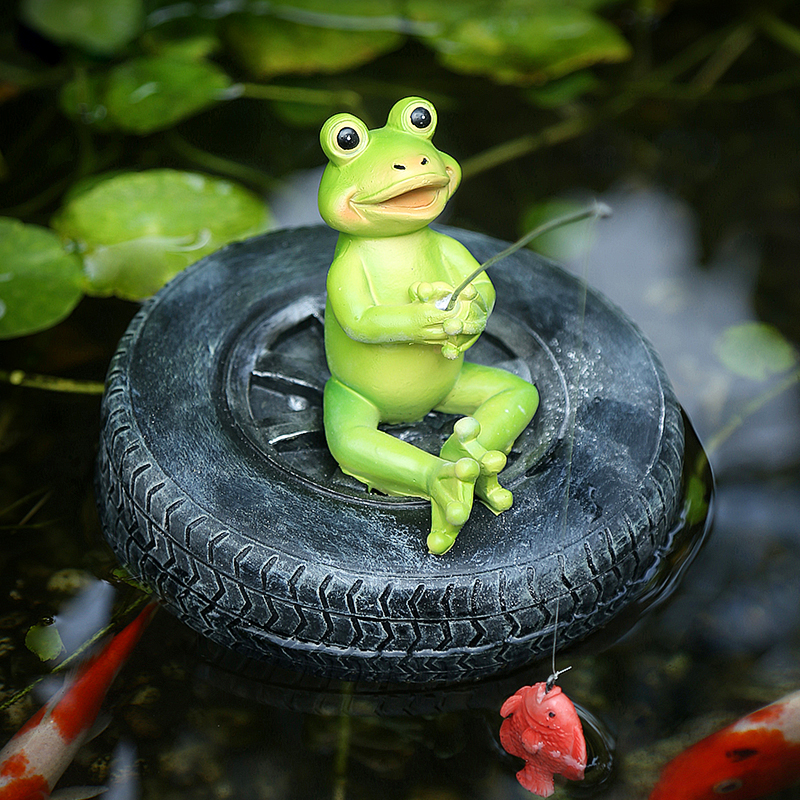 户外花园池塘动物浮水青蛙小摆件庭院鱼池假山喷泉流水造景装饰品