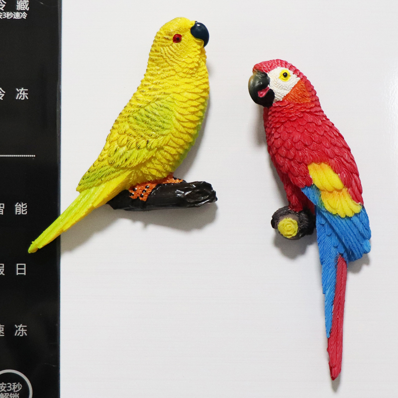 现代简约创意3D立体金刚鹦鹉树脂冰箱贴可爱卡通吸铁石动物磁贴