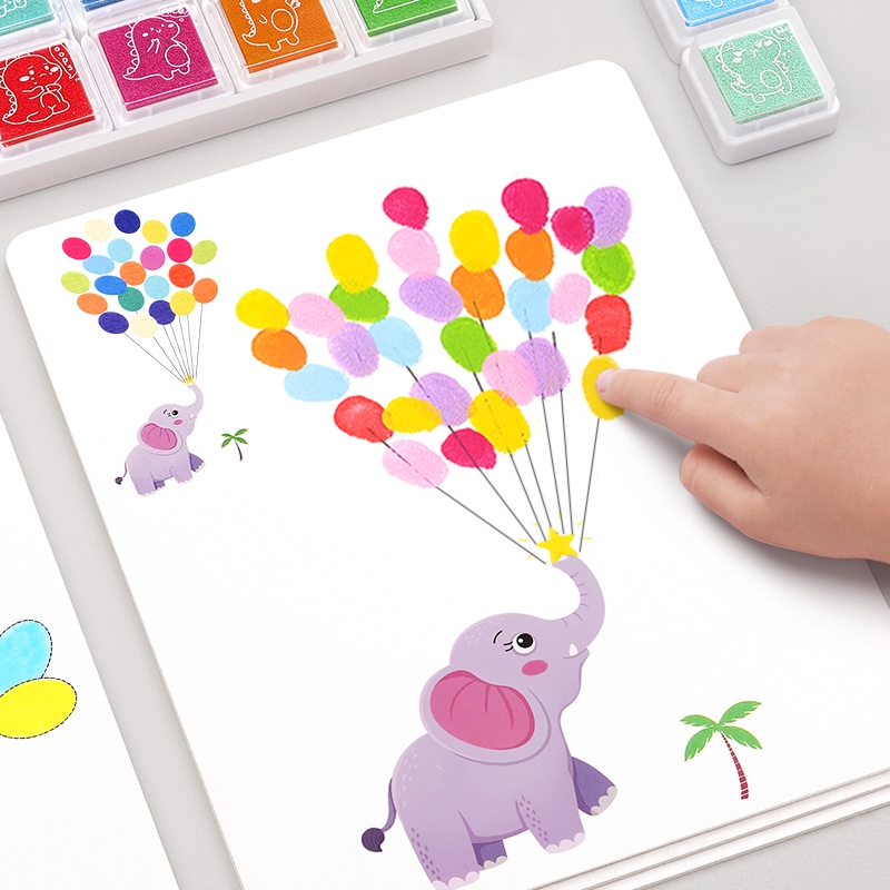 儿童手指画画本创意涂鸦宝宝点画颜料无毒便携印泥材料幼儿园画册