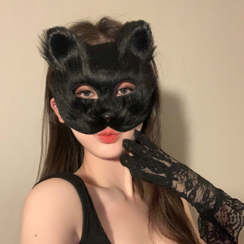 化妆舞会面具动物狐狸派对晚会装扮cosplay道具毛绒猫脸面罩配饰