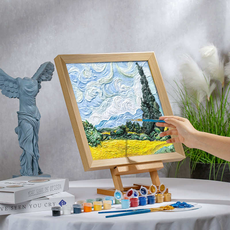 玩作数字油画DIY梵高麦田星空手绘立体浮雕填充涂色丙烯向日葵画