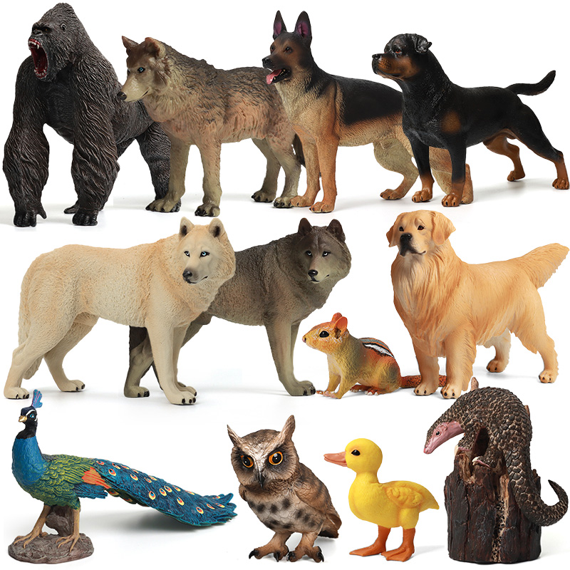 单个大号仿真动物模型实心硬塑胶孔雀摆件玩具环保猫头鹰猩猩狼狗