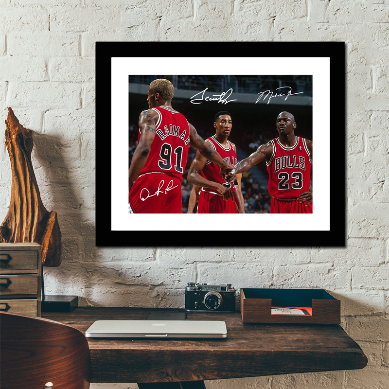 G牛乔丹皮蓬罗德曼实木相框装饰照片墙挂摆画框NBA签名海报礼物