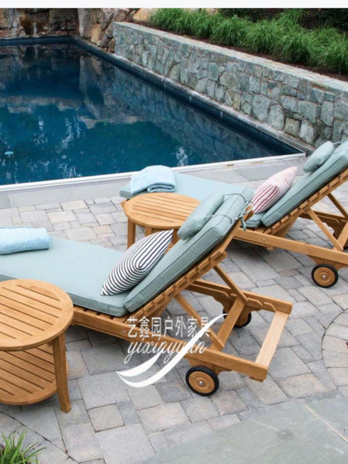 游泳池躺床天台睡椅庭院阳台温泉躺椅防水防晒景区室外沙滩椅木质