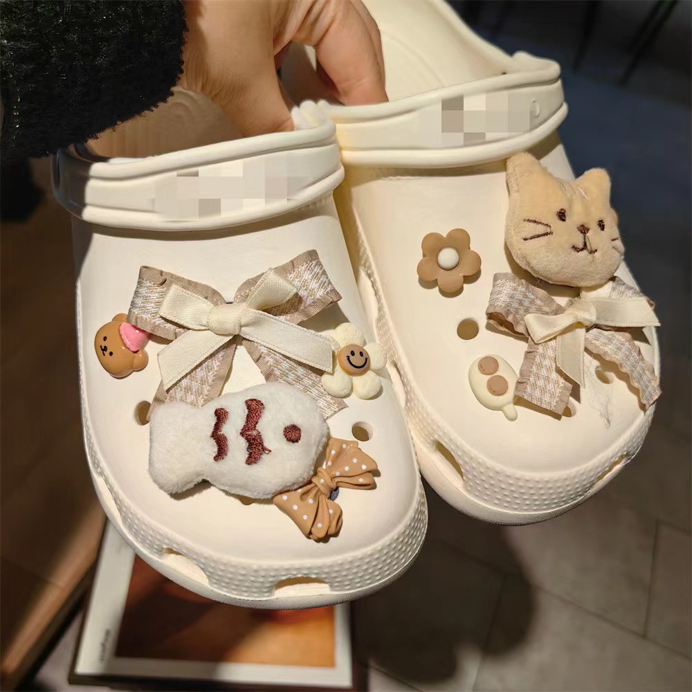 适配Crocs洞洞鞋鞋花鞋面装饰DIY鞋扣小红薯同款立体猫和鱼蝴蝶结