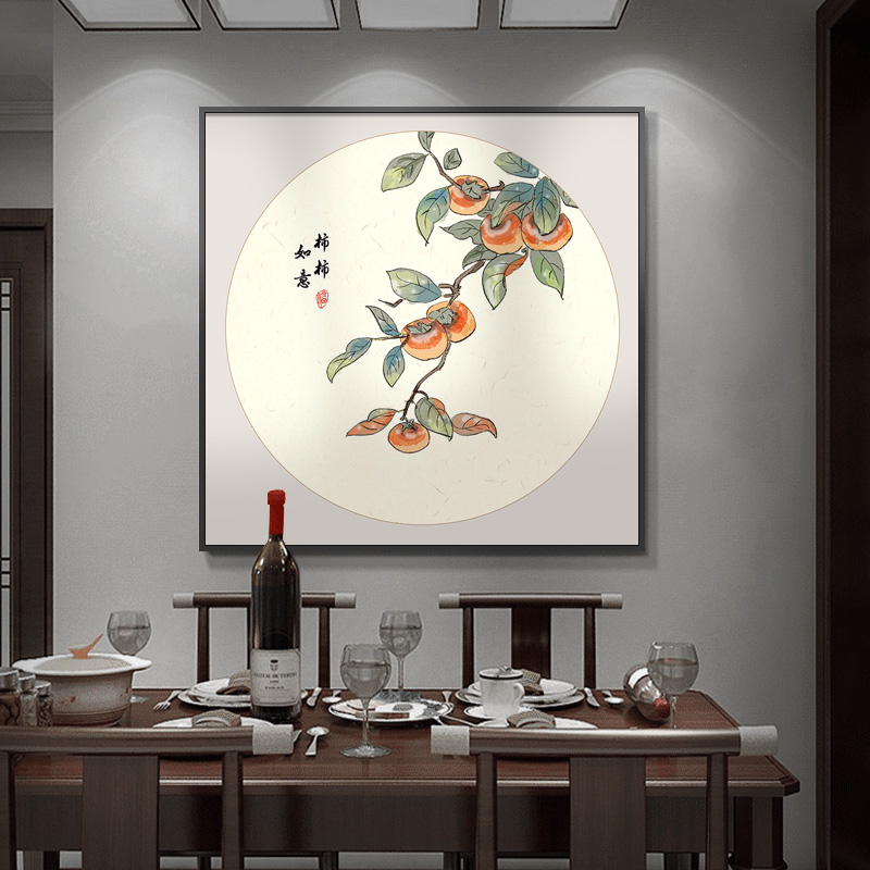 事事如意新中式餐厅装饰画玄关客厅走廊过道正方形挂画饭店墙壁画