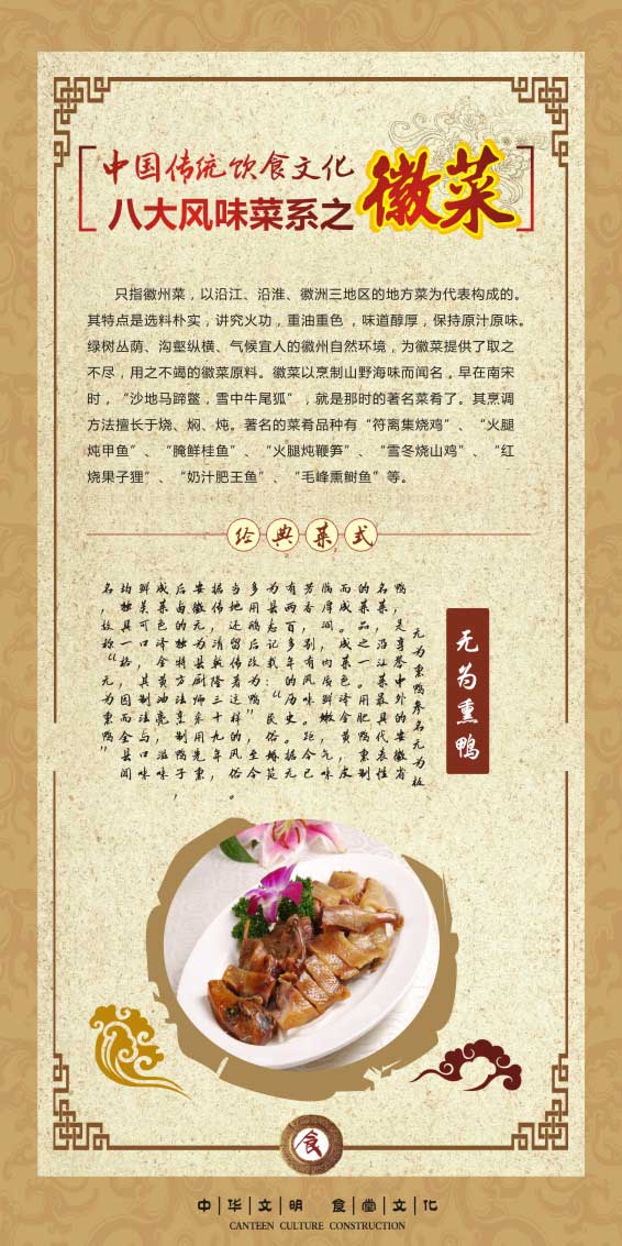 M771中国传统饮食文化八大菜系名菜徽菜海报定印制展板贴纸1070