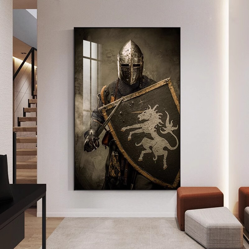 新品欧洲骑士客厅装饰画复古油画中世纪武士卧室挂画走廊美式玄关