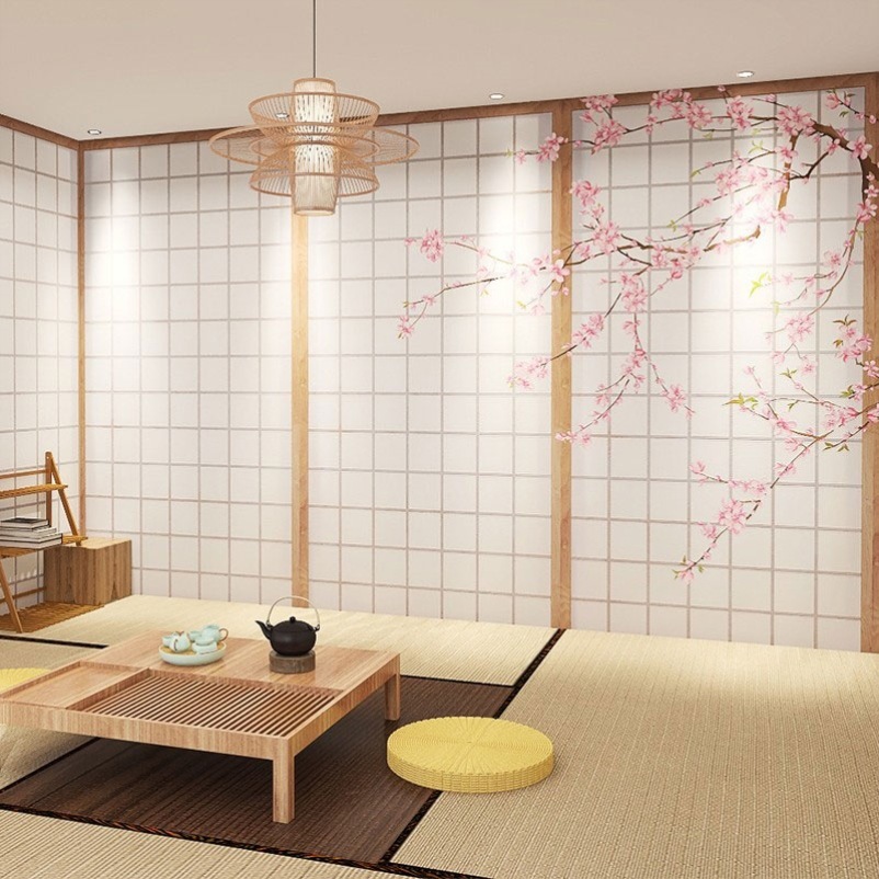 日式墙纸和风剧本杀装修榻榻米茶室拍照背景墙壁布寿司料理店壁纸