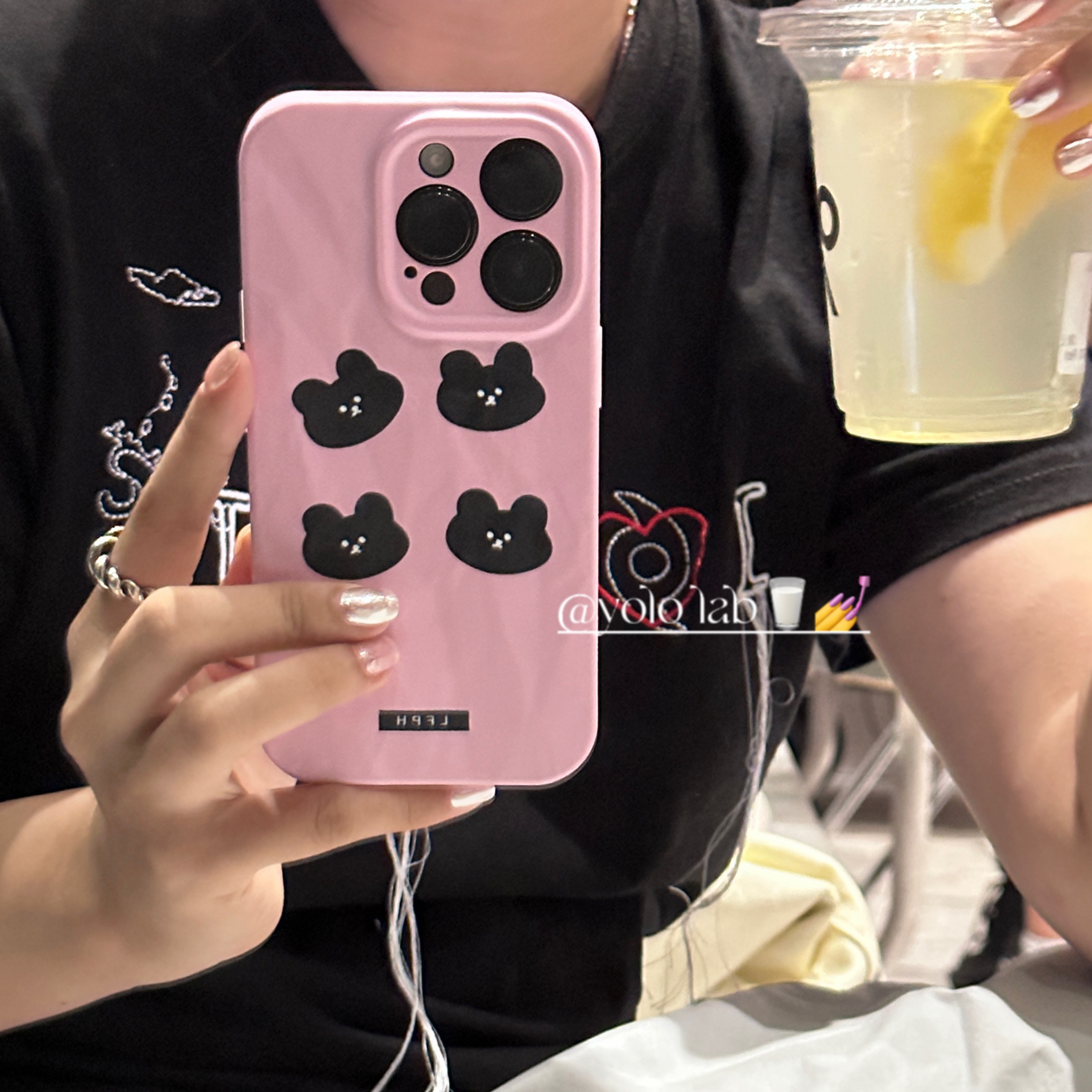 YOLO LAB韩风创意二合一菲林淡粉色黑猫头像11保护套12适用iphone14promax苹果13手机壳12pm新款个性小众男女
