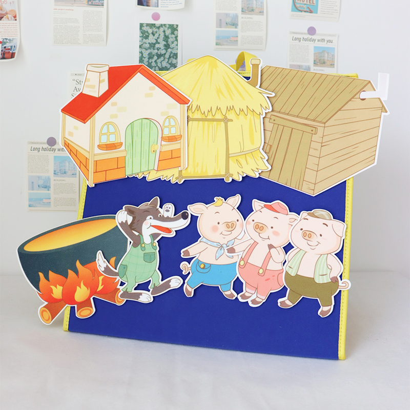 三只小猪毛毡教具英语绘本故事围裙剧表演道具儿童不织布早教玩具