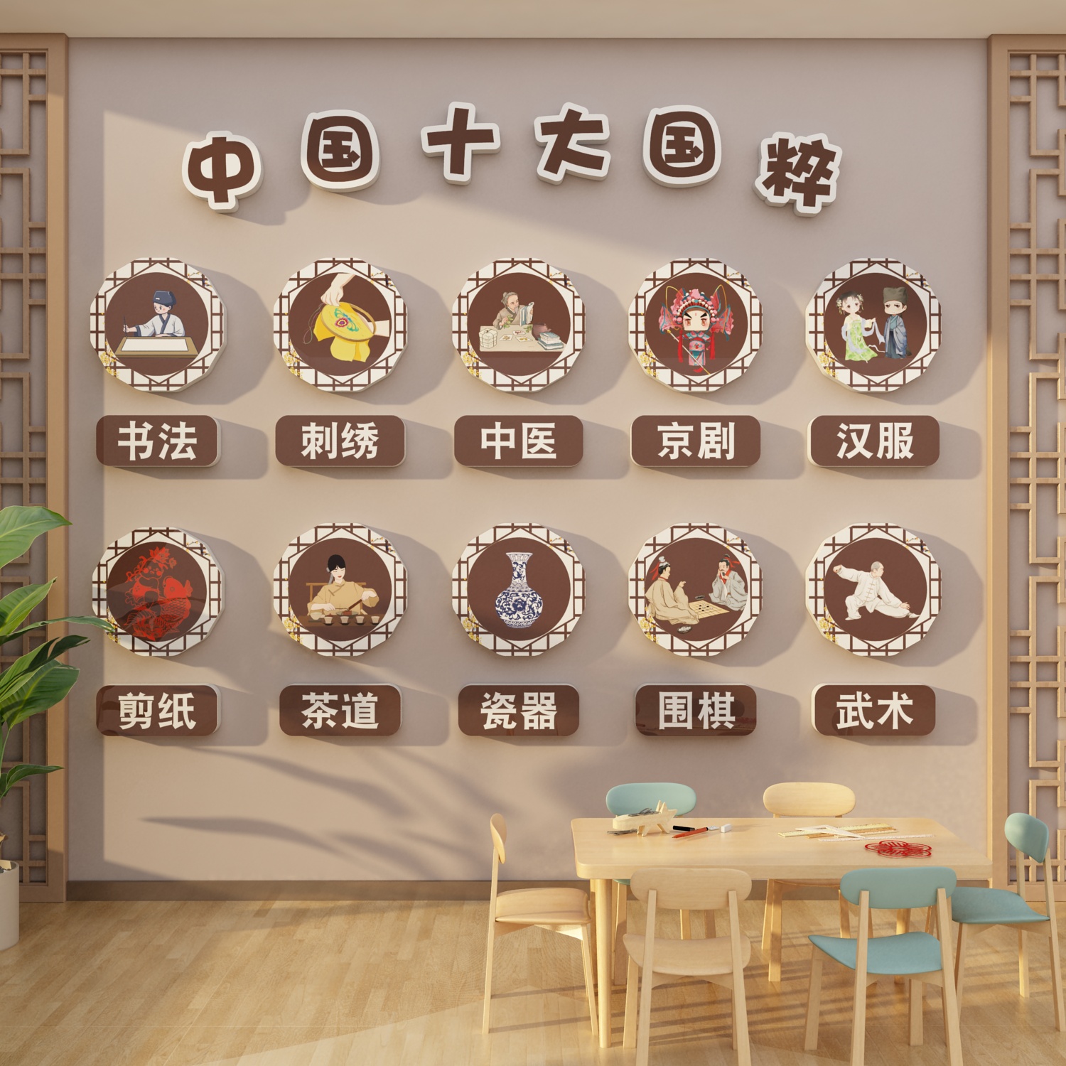 幼儿园传统文化墙贴面装饰走廊环创互动主题成品中国风学十大国粹