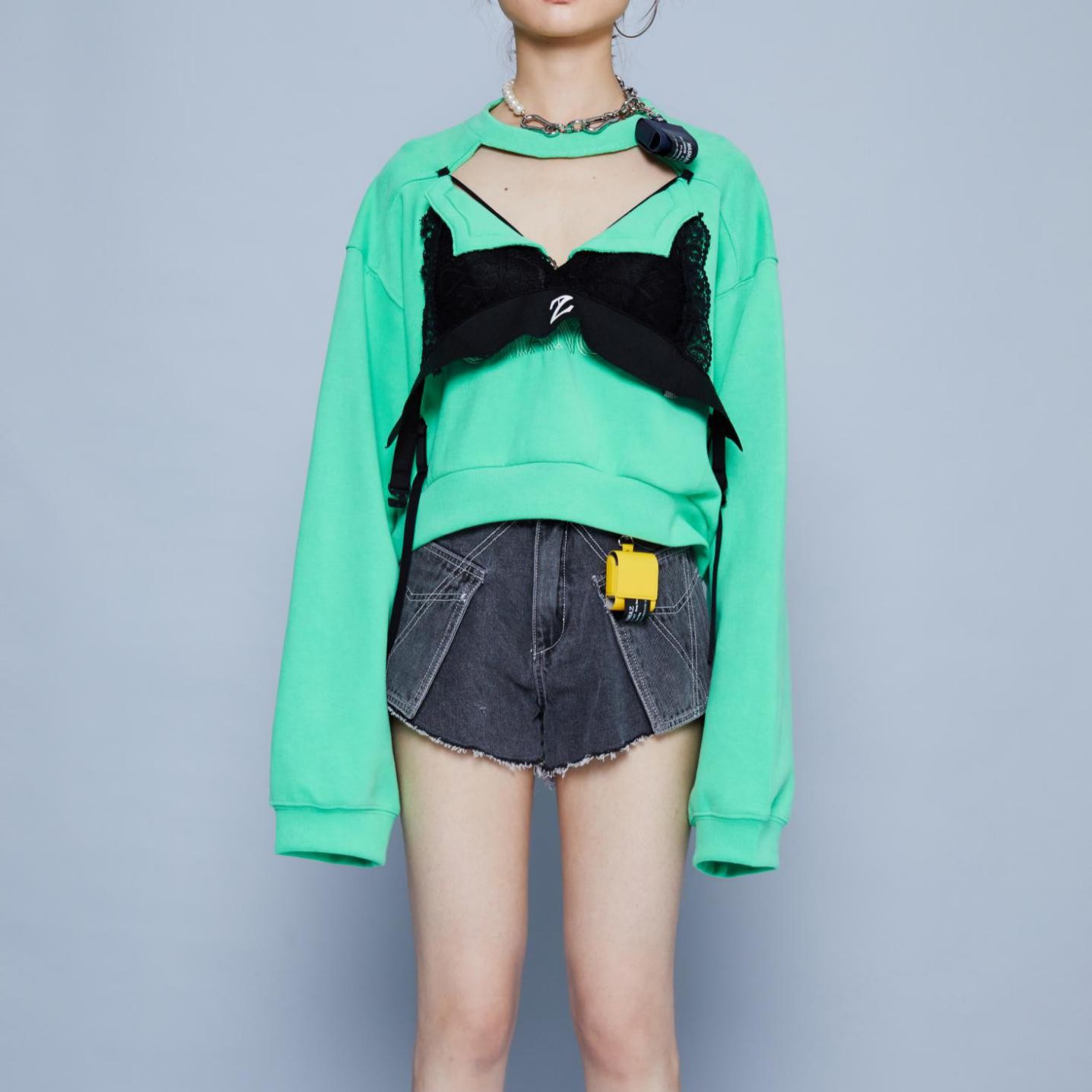 MASHAMAZ原创设计师20春夏绿色胸衣卫衣