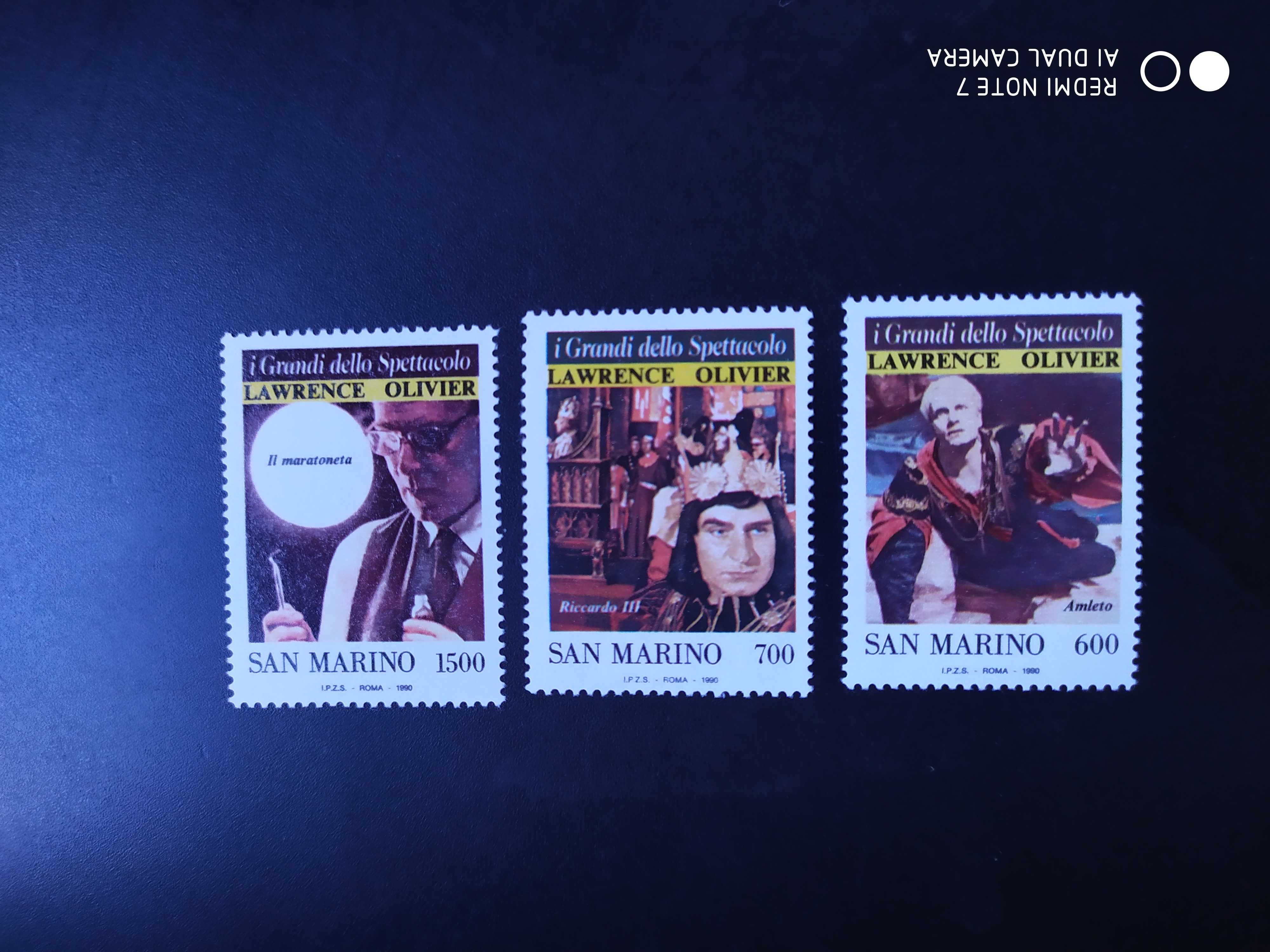 圣马力诺1990年英国演员奥立弗的电影邮票3全新
